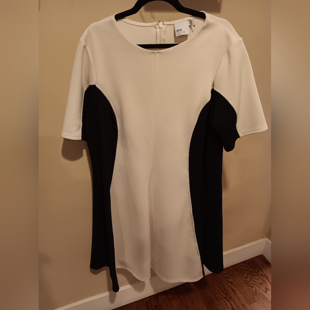 asos Curve Cream Black Colorblock Dress